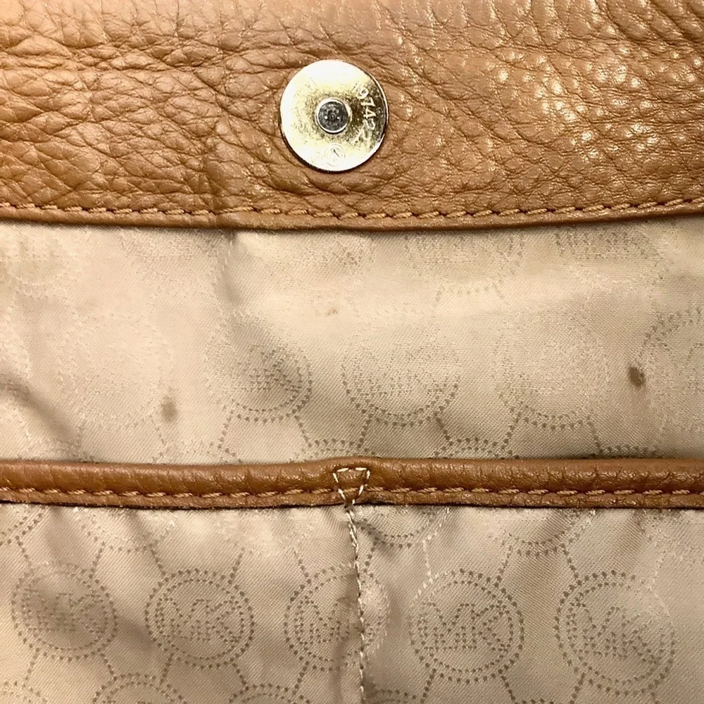 MICHAEL KORS Leather Hobo Shoulder Bag Pebbled Brown Large